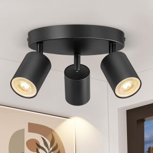 Kal-Plafonnier Led À 3 Flamme, Gu10 Spots De Plafond Noir Pivotant Et Orientable, Ronde Plafonnier Spot Applique Plafond Intérieur, Éclairage De Plafond Pour Salon Chambre Cuisine, Sans Ampoule - Neuf