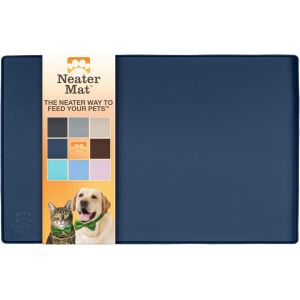 Kalanka-Neater Mat Tapis De Gamelle En Silicone Imperméable Pour Protéger Les Sols De La Nourriture Et De L'eau (40,6 X 25,4 Cm Silicone, Bleu Fonce) - Neuf
