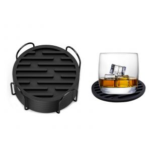 Dessous De Verre En Silicone Avec Support, Lot De 6, Noirs, Diam&egrave;tre 10 Cm - Neuf