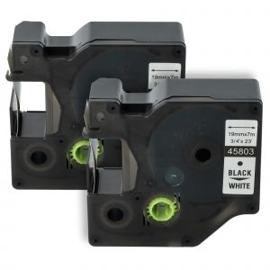 vhbw 2x Rubans remplacement pour Dymo 45803, D1, S0720830 pour imprimante d'&eacute;tiquettes 7m x 19mm Noir sur Blanc, plastique - Neuf