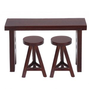 Table De Bar Miniature En Bois Pour Maison De Poupee 1:12, Meuble De Comptoir, Chaise, Accessoires De Decoration - Neuf