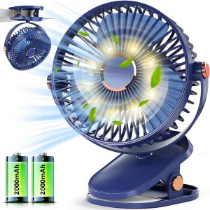 Ventilateur Usb Petit Ventilateur de Table avec LED,4000mAh Rechargeable Ventilateur Pince,Electrique Ventilateur Bureau Silencieux,15h+ Batterie Desk Fan,Portable Ventilateur a Pile - Neuf