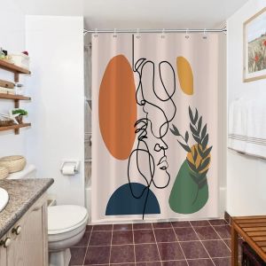 KAL-Rideau Douche Visage Abstrait, Rideau De Douche Anti Moisissure Terracotta Géométrique Rideaux De Baignoire Tissu Imperméable Lavable Rideaux Salle De Bain Avec 10 Crochets 150X200Cm - Neuf