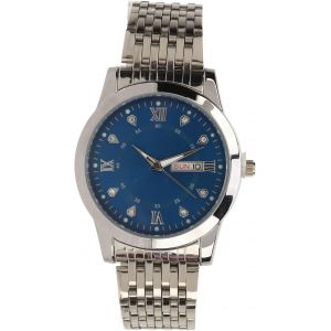 Montres D'affaires,Montre Pour Les Hommes Quartz Day Date &Eacute;tanche D&eacute;contract&eacute; Luxe Lumineux Mode Robe Montre Avec Bracelet En Alliage Pour Les Affaires Argent Bleu.[J788] - Neuf