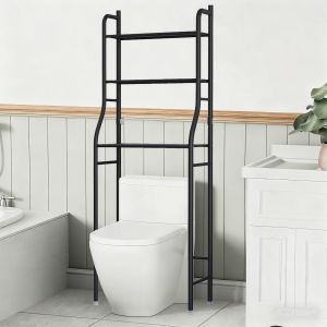 3 &eacute;tages au-dessus du stockage des toilettes, &eacute;tag&egrave;res de salle de bain &eacute;conomiseur d'espace, autonome au-dessus de l'&eacute;tag&egrave;re de stockage des toilettes avec 5 crochets pour la salle de bain, noir - Neuf