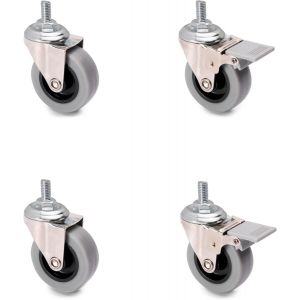 Lot de 4 roulettes pivotantes &Oslash; 50 mm avec Boulon M8 x15/roulement &agrave; Billes pour Meuble Gris - Neuf