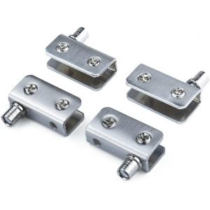 Lot de 4 charni&egrave;res de porte en verre sans per&ccedil;age pour porte d'armoire de douche avec plexiglas de 5 &agrave; 8 mm d'&eacute;paisseur en acier inoxydable - Neuf