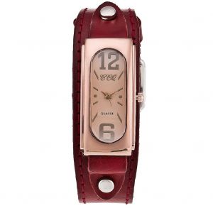 Montre A Quartz Vintage Ccq Pour Homme, Cadran Rectangulaire, Bracelet En Cuir Synthetique Et Alliage (Rouge) - Neuf