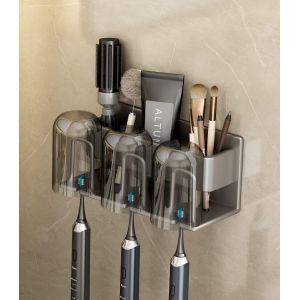1 Pcs Porte Brosse à Dents Electrique(Gris argenté),3 fentes Porte Brosse à Dents Mural sans Perçage, Support de Brosse à Dents Electrique, Etagère pour Brosse à Dents, Porte Brosse à Dents Adhésif - Neuf