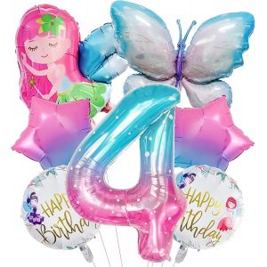 ChicSlick-Papillon Décoration D'Anniversaire 4 Ans Papillons Décoration D'Anniversaire Fille Papillon Étoile Papillon Coloré Ballons En Aluminium 4Ème Anniversaire Pour Fête À Thème Papillon[X2676] - Neuf