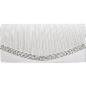 Pochette Sac de Soirée Mariage à Main Plissé Strass Blanc pour Femme - Neuf