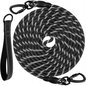 Longe Pour Chien 5m/10m/15m/20m,Poignée Rembourrée,Double Crochets Robustes,Laisse De Dressage Pour Chien De Moyen À Grandes Taille (Noir,20m) - Neuf