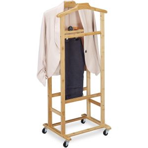 MEVRONISSHOP-Valet de Chambre &agrave; roulettes, Portant en Bambou, Range-v&ecirc;tements Chambre, H x L x P : 107 x 47 x 37 cm, Nature - Neuf
