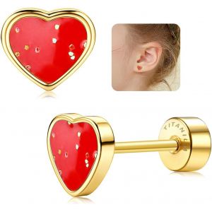 20g Titanium Heart Shaped Stud Earrings For Girls Women 14k Gold Small Earrings Cute Glitter Hypoallergenic Earrings Kids Girl - Neuf