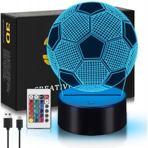 Football Veilleuse, Cadeau Foot Garcon Fille, 3d Illusion Optique Intelligent Led Football Lampe De Chevet Enfant 16 Couleurs Changeantes, Cadeau D'anniversaire Noël Pour Fan De Ballon De Foot - Neuf