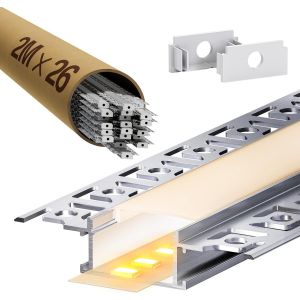 Profil&eacute; Aluminium Led 2m X 10 (20m)Profile Alu Pour Ruban Led, Profil&eacute; Led Encastrable En Forme De U Avec Couvercle Blanc Laiteux, Embouts (Encastrable -2m, 10)[Rub9224121] - Neuf