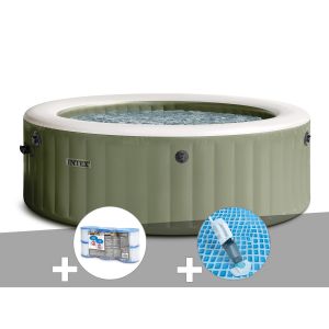 Kit spa gonflable Intex PureSpa Olive rond Bulles 6 places + 6 filtres + Aspirateur - Neuf