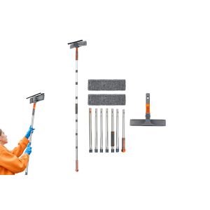 Raclette &agrave; vitres 2 en 1 avec chiffons en microfibre et rallonge pour le nettoyage des vitres. - Neuf