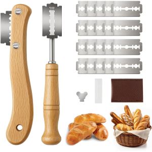 Mevronisshop-Lot De 2 Couteaux De Boulangerie &iquest; 20 Lames De Rechange &iquest; Lot De Couteaux &Agrave; P&acirc;te Pour Coupes Droites Et Incurv&eacute;es, Couteau &Agrave; Pain Pour Couper Baguette, Petit Pain, Pain Et Accessoires De - Neuf