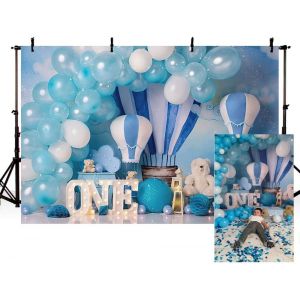 Toile de fond bleue pour 1er anniversaire de garçon 2,1 x 1,5 m-Ballons à air chaud-Ours-Aventure de bébé-Bannière de décoration de fête pour nouveau-né-Photographe-Accessoires - Neuf