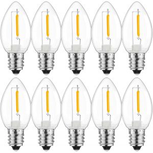 CMJAAGUR-10 Pièces E12 C7 Led Petite Ampoule 0.8W Ac230V, Plastique E12 Ampoule Décorative Pour Guirlandes Lumineuses Extérieures,Veilleuse, Lampe À Sel,40Lm, 2700K Blanc Chaud, Non Dimmable[M1093] - Neuf