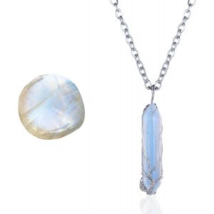 Collier En Pierre De Lune - Amour Lunaire - Fil Arbre De Vie Fait Main Plaqu&eacute; Platine/18 Carats Or,Pendentifs En Forme De Hexagonale En Cristal Naturel Et Cha&icirc;ne De 50cm,Cadeau Pour Elle - Neuf