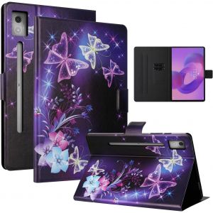 KAL-Coque Pour Lenovo Idea Tab Pro (12,7 Pouces 2025) Lenovo Idea Tab Pro(Tb-373Fu Tb-375Fc) Premium Pu Cuir Avec Fente Pour Carte Et Support Tablette Housse &Eacute;tui-Papillon Fluorescent - Neuf