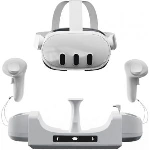 Mevronisshop-Caricatore Vr 3 In 1 Base Di Contatto Dock Di Ricarica Montabile A Parete Con Indicatore Luminoso A Led Per Quest 3 Occhiali/Maniglie Base Di Ricarica Accessori Antiscivolo - Neuf