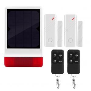 Systeme d'alarme de securite antivol sans fil 433 MHz, sirene solaire, aimant pour 2 portes, 2 telecommandes - Neuf