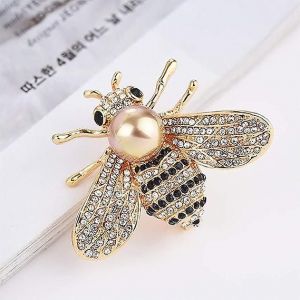 Miel Abeille Broches Cristal Insecte Thème Abeille Broche Animal Mode Coquille Perle Broche Ton Or - Neuf