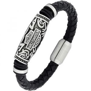 Bracelet De Motard Harley 100% Authentique Bracelet Pour Homme Fait Main En Cuir Noir Souple Et Acier Inoxydable[L237] - Neuf