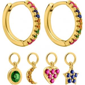 Chenquansarl-Boucles D'oreilles Cr&eacute;oles Avec Pendentif Femme Petites Cr&eacute;oles Zircone Cubique Boucles D'oreille Pendantes Coeur Boucles D'oreilles Etoile Lune Huggie Hoops Cr&eacute;oles Pour Fille - Neuf