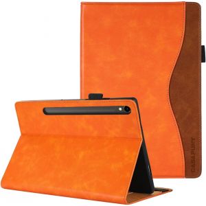 Coque pour Samsung Galaxy Tab S10 FE 10.9 Pouces 2025/ Tab S9 FE 10,9 Pouces/ S9 11 Pouces 2023 Etui PU Cuir Housse de Protection avec Support S Pen Multi-Angles Support, Orange - Neuf