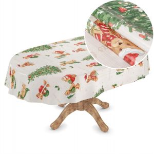 Sjzg-Nappe En Toile Cir&eacute;e Lavable, Nappe En Plastique Au M&egrave;tre, Rectangulaire, Ronde, Ovale, Motif Ours En Peluche, Ovale, 180 X 140 Cm - Neuf