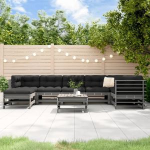 Prolenta Premium - Salon De Jardin 8 Pcs Avec Coussins Gris Bois Massif - Neuf