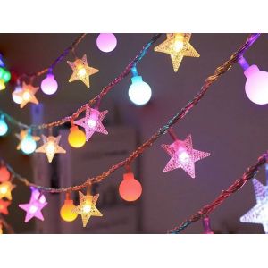 Guirlande Lumineuse F&eacute;&eacute;rique &Agrave; 40 Led En Forme D'&eacute;toile, Multicolore, 6 M, Fonctionne Sur Piles - Neuf