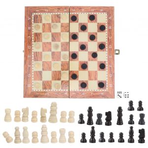 Jeu D'echecs Pliable En Bois 3 En 1, Dames, Backgammon, Dames, Jeu De Table, Jouet - Neuf