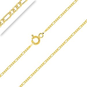 Kal-- Collier - Chaîne Argent 925/1000 - Maille Figaro Diamantée - Plaqué Or Jaune 18 Carats - Largeur : 1.5 Mm - Neuf