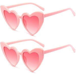 Kalanka-Lunette Coeur Vintage, 2 Pièces Lunettes De Soleil Coeur Rose, Lunettes De Soleil Vintage Love Heart Des Années 70, Uv400, Heart Lunettes Rétro, Lunettes De Fête Voyages Mariage, Unisex - Neuf