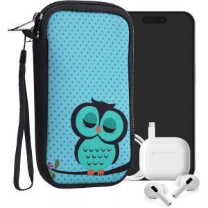 KAL-Housse De Protection Pour Smartphone L - 6,5"" - Sacoche De Protection Pour Téléphone Portable En Néoprène Chouette Endormie Turquoise-Marron-Menthe Glaciale - Neuf