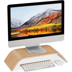 TUHU-Support Pour Moniteur Bambou,Rehausseur D¿Écran Bureau Arrondi,Ergonomique,Hlp 10 X 52,5 X 24 Cm,Naturel,10 X 52 X 24 Cm - Neuf