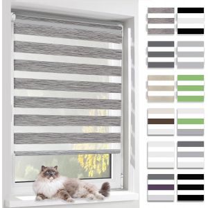 Store Enrouleur Jour Nuit, Tissu Double, Rideau Sans Per&ccedil;age, Translucide Occultant Et Protection Vie Priv&eacute;e,Pour Fen&ecirc;tre Et Porte,Lin Gris,50l X 120l Cm - Neuf