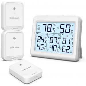 SUBZONAL-Thermom&egrave;tre Hygrom&egrave;tre avec 3 Capteurs Ext&eacute;rieur, Thermom&egrave;tre Int&eacute;rieur et Ext&eacute;rieur, R&eacute;tro&eacute;clairage et Grand &eacute;cran LCD, Enregistrement Min/Max, Commutateur &iquest;/&iquest; - Neuf