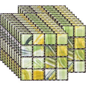 Paquet de 20 autocollants de carrelage-vert (10x10 cm), dosseret imperméable résistant à la chaleur pour autocollants de mosaïque de cuisine salle de bains - Neuf