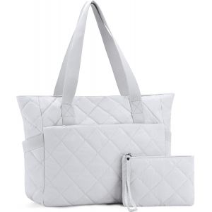nzqaf-Cabas Femme, Grand Poches Multiples Set de Sac Fourre Tout Matelassé Léger 15,6 Pouces Sac Ordinateur Femme Tote Bag Zippée avec Pochette pour Travail Voyage École - Neuf