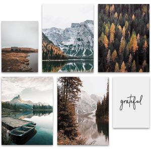 Eryi-Tableau Decoration Murale Salon - Sans Cadre - Decoration Chambre - Tableaux, Posters Et Arts Décoratifs - Deco Maison, Cuisine, Bureau (Foret Montagnes Nature, 4 X 30x40, 2 X 21x30 Cm) - Neuf