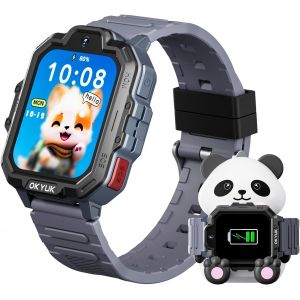 ChenQuanSarl-T17 4G Montre Connectée Enfant, Montre Gps Enfant, Appels Vidéo, Appels D'Urgence Sos, Chat Vocal, Sms, Mode École, Jeux Et Station De Charge Panda, Montre Pour Filles Et Garçons (Gris) - Neuf