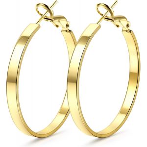 Kal-Boucles D'oreilles Cr&eacute;oles Pour Femmes En Argent 925 Post Cr&eacute;oles Hypoallerg&eacute;niques Plaqu&eacute;es Or 14k &Agrave; Gros Tube Creux Boucles D'oreilles Cr&eacute;oles 4mm En Argent Or 30/40/50/60/70mm - Neuf