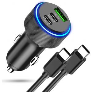 Chargeur De Voiture Usb C 66 W, Pd&Qc3.0 Adaptateur Prise Allume-Cigare Recharge Rapide Chargeur Voiture T&eacute;l&eacute;phone Portable Avec C&acirc;ble Pour Samsung Galaxy S22 S21 S20,[Z1738] - Neuf