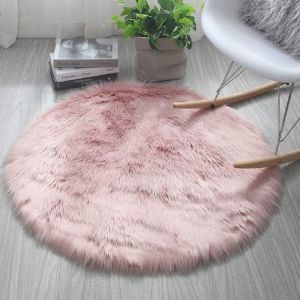 Tapis Rond En Peau D'agneau, Tapis Rond Flauschiger, Moquette Antid&eacute;rapant Pour Le Chambre, Rug De Salon Super Doux, Moquette De Chambre D'enfants (Rose, 120 Cm/47 Po) - Neuf